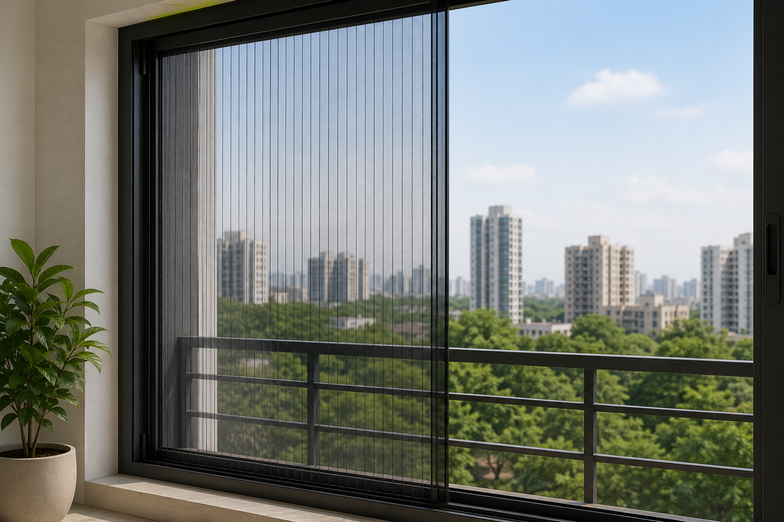 Pleated Mosquito Mesh installed on a window